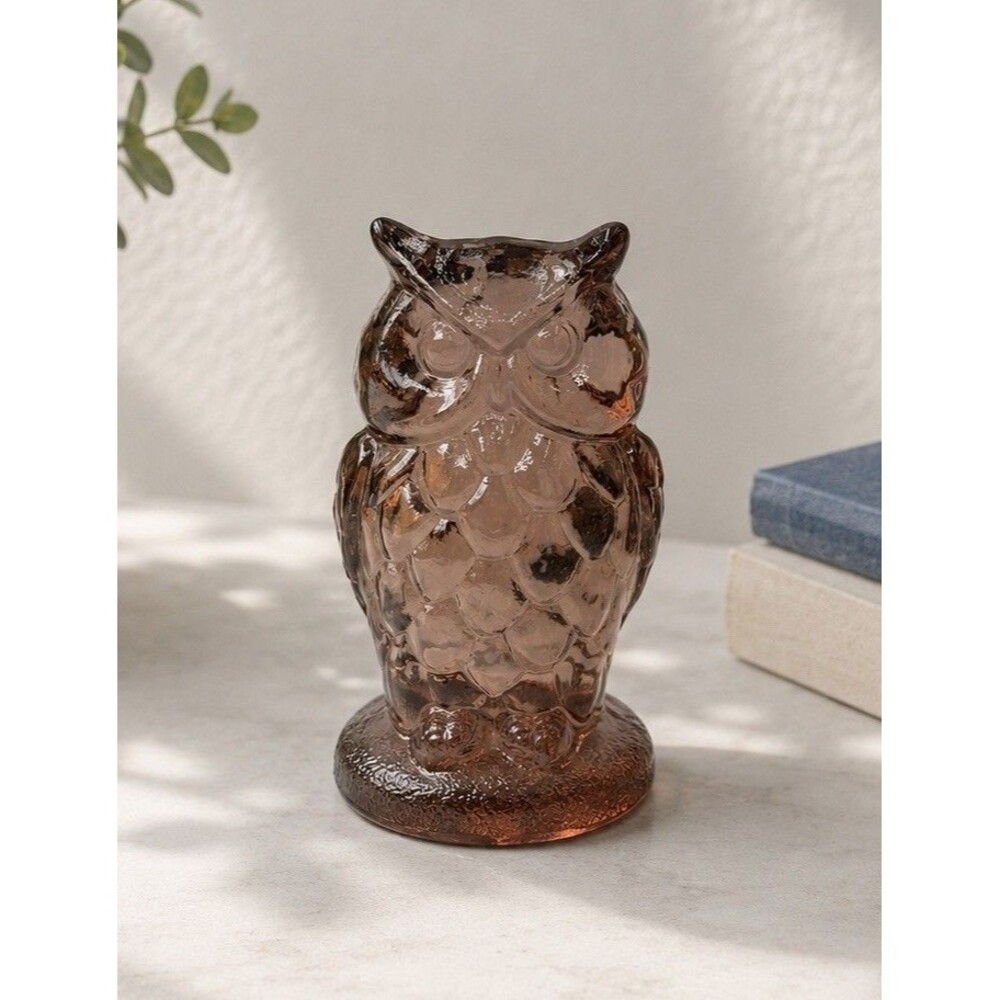 Vintage Mosser Glass Owl Figurine Paperweight Amethyst Pink Purple Signed M 4”